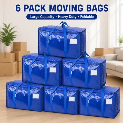 Classic 24 Gal Weather Resistant Storage Bags - Foldable Heavy Duty Reusable Polyethylene Fabric Bags, Zip-Around, With Handles, Tag Pockets, For Clothing Storage, Home Organization, Moving