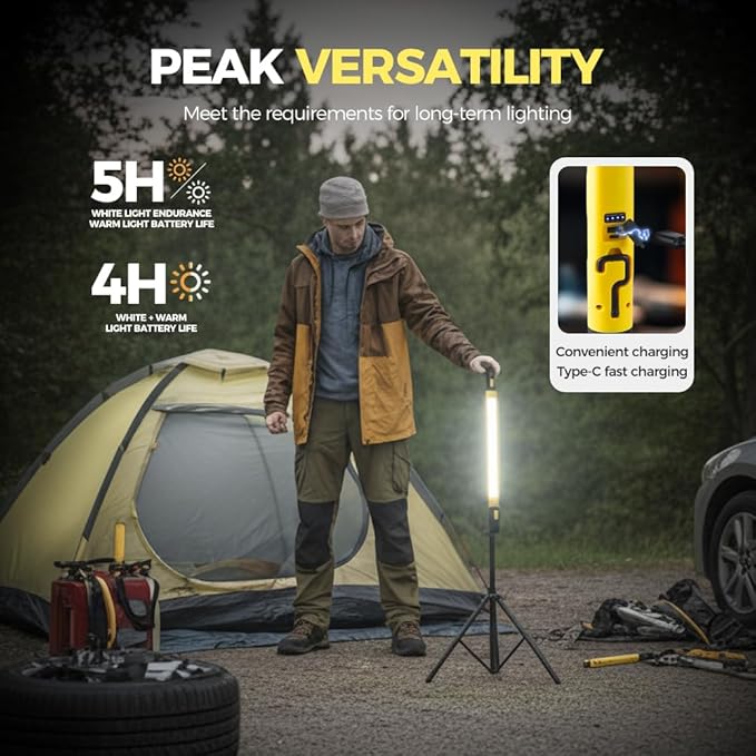 Work Light, 3000LM Bright LED Work Lights, 5200mAh Rechargeable Magnetic Underhood Work Light with Hooks, Cordless Battery Powered Mechanic Light for Car Repairing/Inspection/Garage/Workshop/Emergency