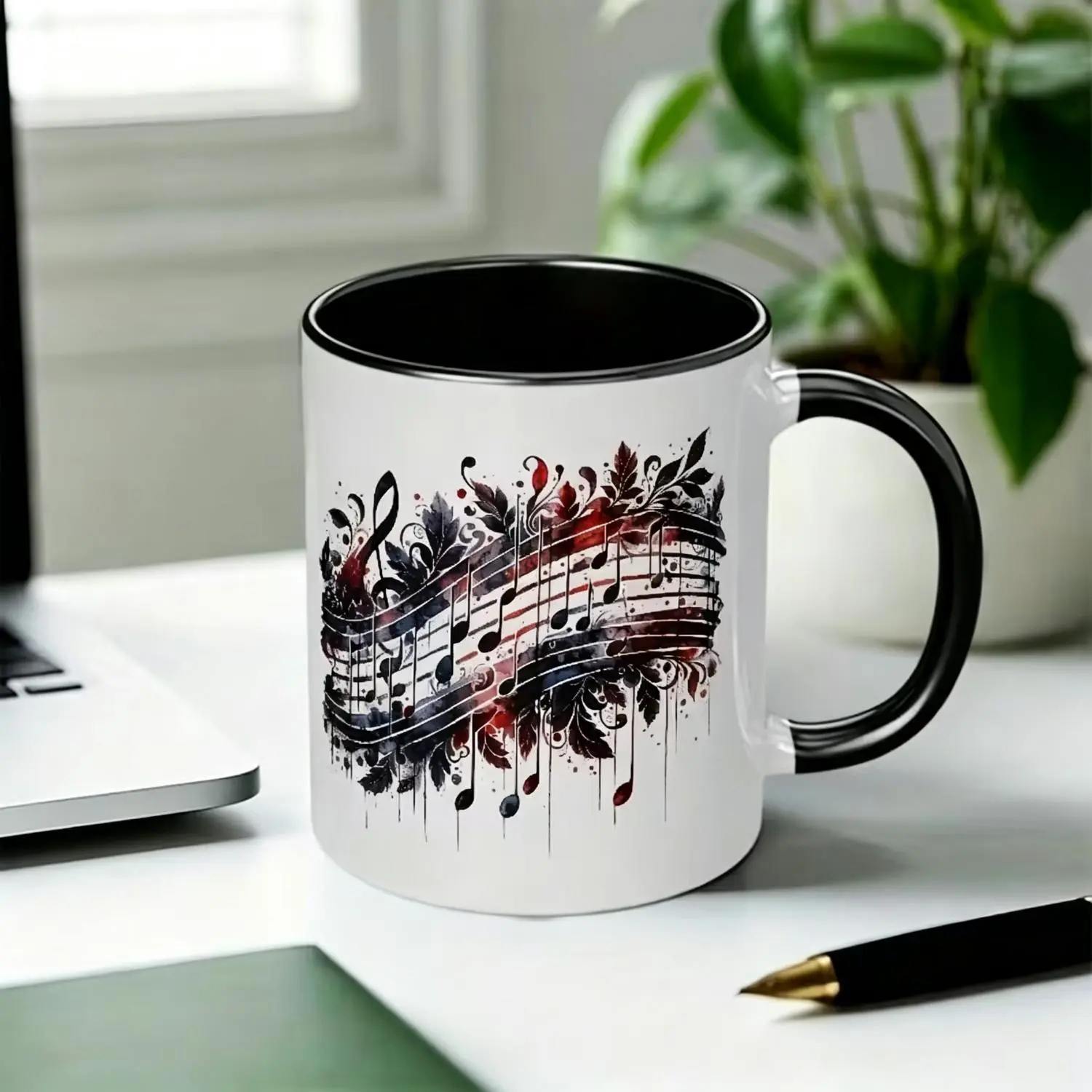 Musical Notes And Instrument Patterns Suitable for Coffee Tea Juice Milk Ideal for Home Office And Travel A Perfect Gift for Music Lovers
