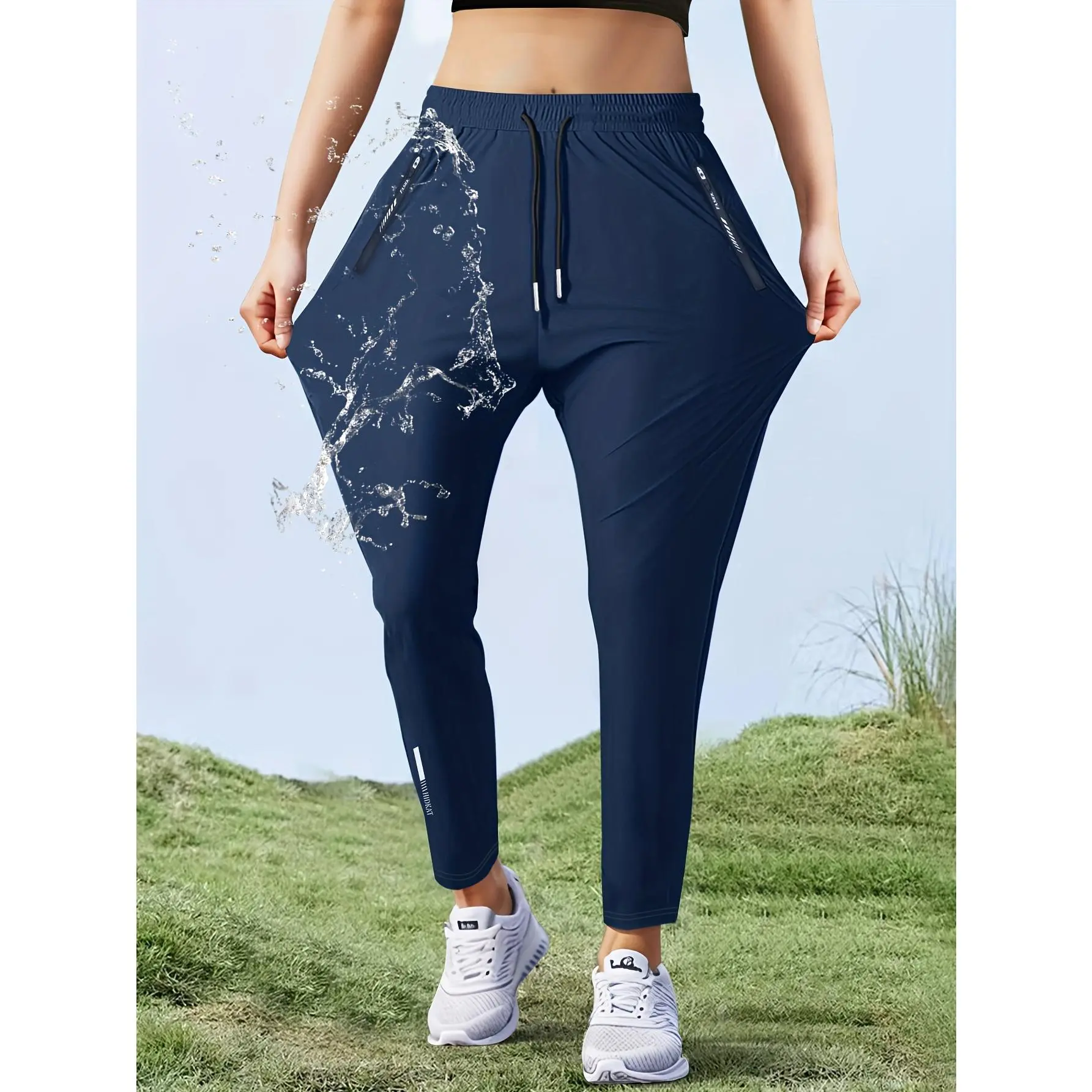 Women’s Waterproof High-Stretch Drawstring Straight-Leg Cargo Pants with Zipper Pockets – Women's Clothes for Hiking Outfits, Work Pants, Travel, Hiking Outfits Women