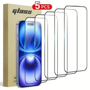 5pcs Tempered Glass Screen Protector For Apple for iphone 17/11/12/13/14/15/16 Pro Max Plus X/XS/XR/16E/Air/ Series, Ultra-high Definition, 9H Hardness, Scratch And Shatter Resistant, Dustproof, Easy To Install, Phone Screen Protector
