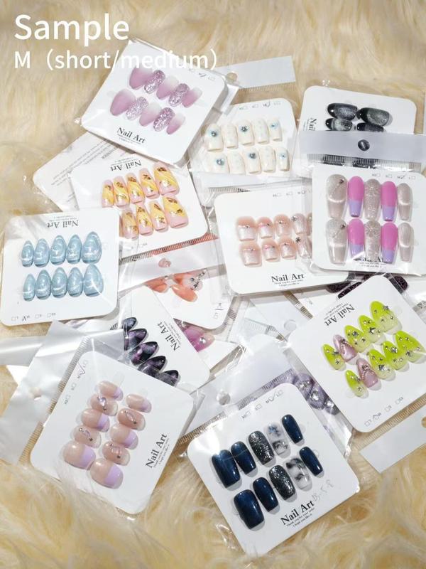 karina:20sets handmade press-on nails selectable size and length random style