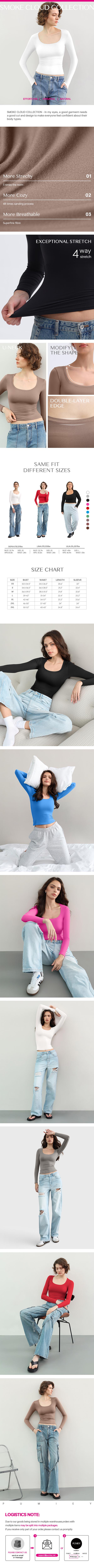 PUMIEY Womens Scoop Neck Long Sleeve Top Double Layer Slimfit Fall Outfits Minimalist Comfort Basic Double layer Smoke Cloud Collection Womenswear TikTokShopHolidayHaul