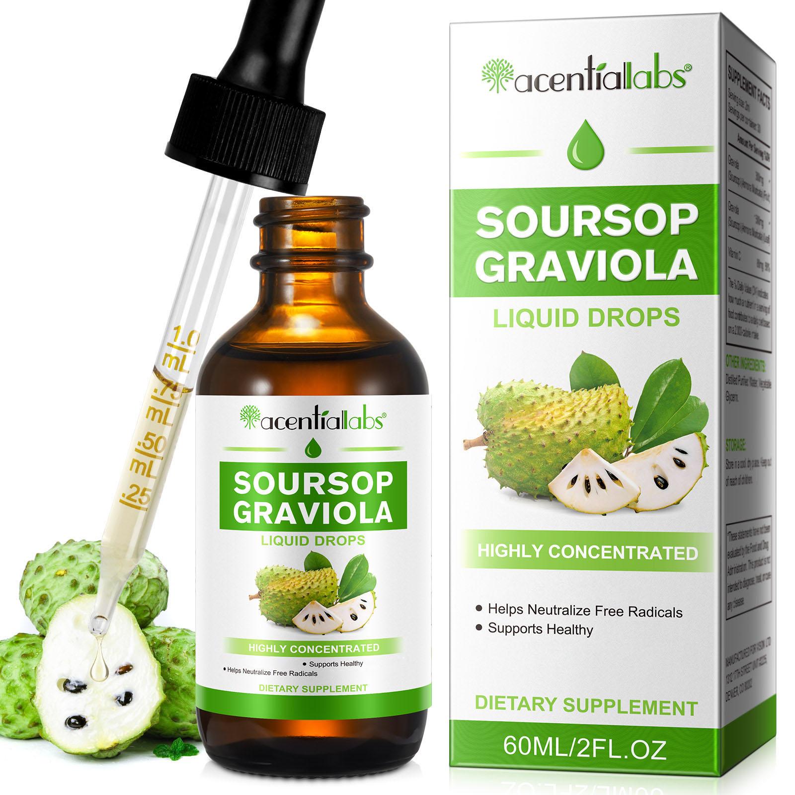 Acentiallabs Organic Soursop Graviola Liquid Drop, Soursop Bitters Liquid for Boost, Relax, Liver and Sleep, Sugar/Gluten Free | Natural Flavor |2 Fl Oz Healthcare Edible Fitness Supplement