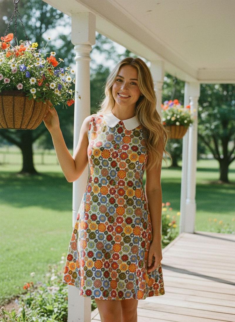 ORANGE 1960S DAISY PETER PAN COLLAR DRESS Summer Casual Wear Women Womenswear