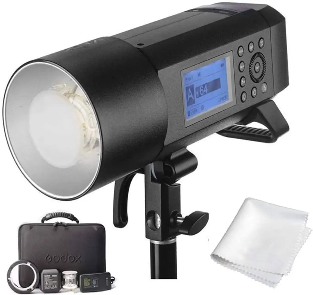 Godox AD400 Pro 400ws GN72 TTL Strobe Monolight, 21.6v/2600mah Lithium Battery-Powered, 1/8000 HSS Outdoor Flash, Built-in Godox 2.4G System, 390 Full Power Pops, 0.01-1s Recycle Time, 30w LED Modeling Lamp, Auto Flash Mode, Bowens Mount Adapter Ring