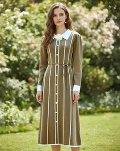 Contrast-Trim Button Midi Dress