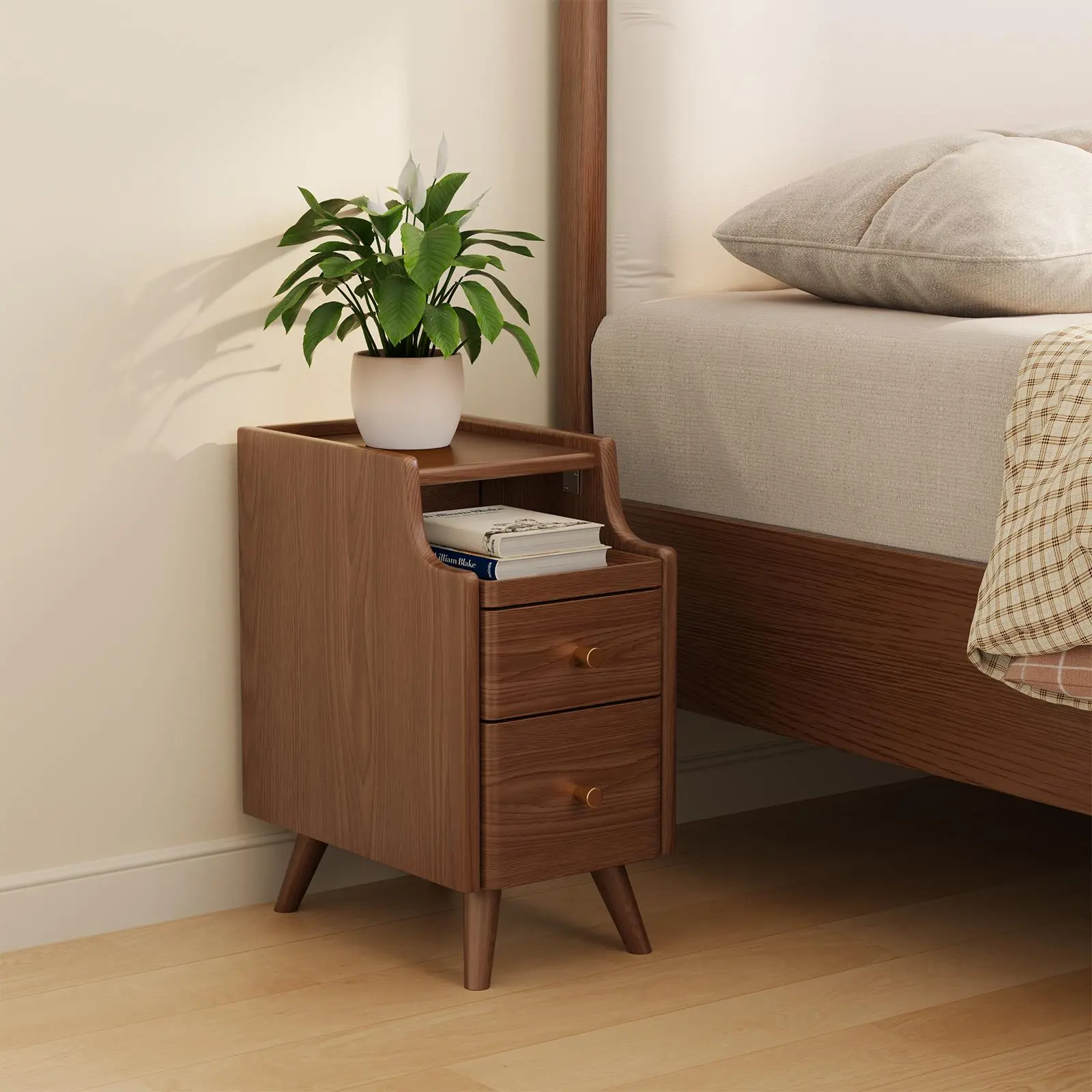 Solid Wood Modern Nightstand - No MDF, Storage Organizer, Space-Saving Furniture for Small Spaces, Bedroom Bedside Table with Drawers Nightstand For Bedroom Bedroom Nightstands