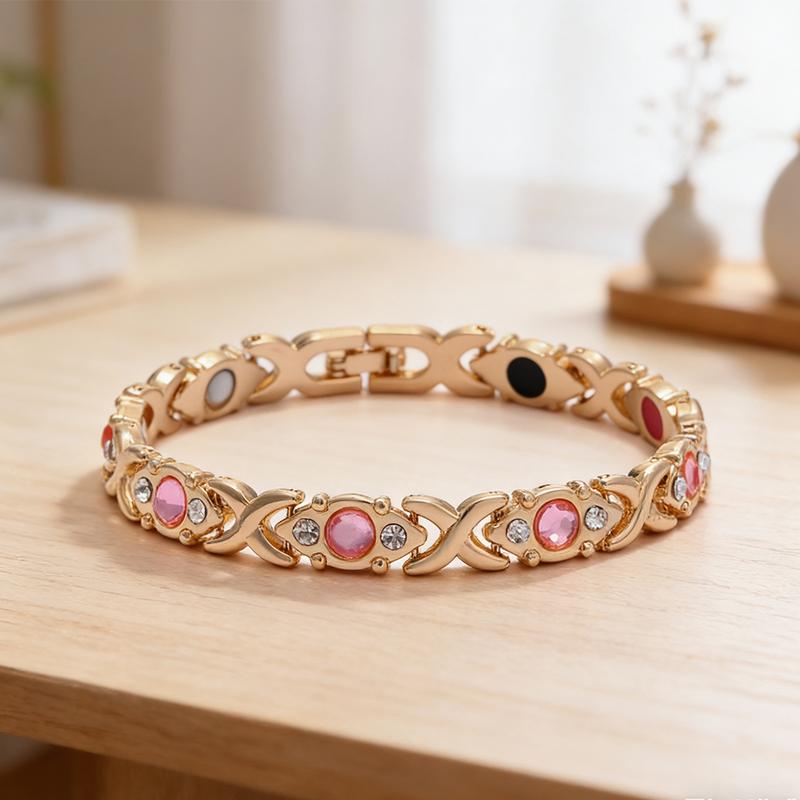 Energy magnet bracelet, eco-friendly alloy with diamonds, adjustable ladies' wristband