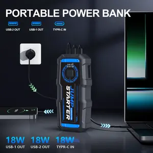 LUPUAUTO TX08 Up to 2500A Portable Jump Starter, for Up to 7.5L Gas & 5L Diesel Engines, USB Quick Charge, Type-C, Ultra-Bright LED Flashlight & EVA Case Automotive Car