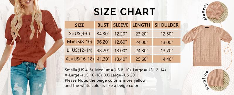 ZEAGOO Women's 2025 Spring Puff Short Sleeve Sweater Tops Crew Neck Crochet Knit Soft Pullover Shirt