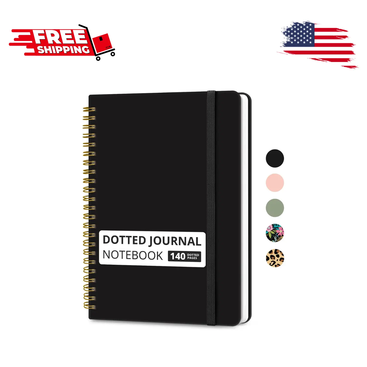 Bullet Dotted Spiral Journal Notebook for Women & Men,A5(5.7" x 7.9") – Black