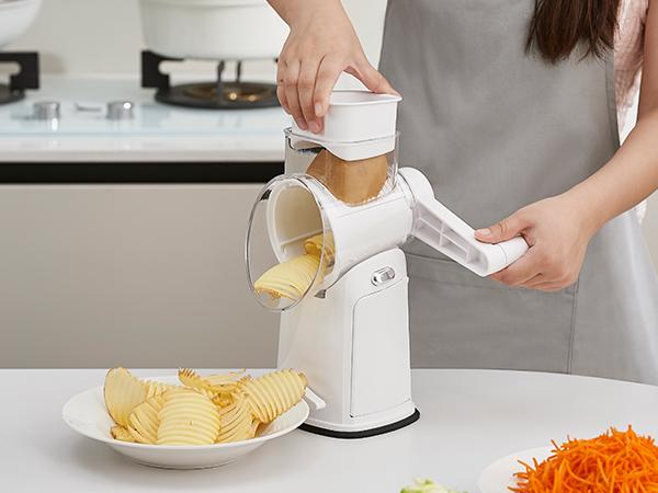 UFORU 5-in-1 Rotary Cheese Grater & Vegetable Chopper with Suction Base, 10 Stainless Blades & Safety Handle - for Cheese, Vegetables, Fruits & Shredding Chicken