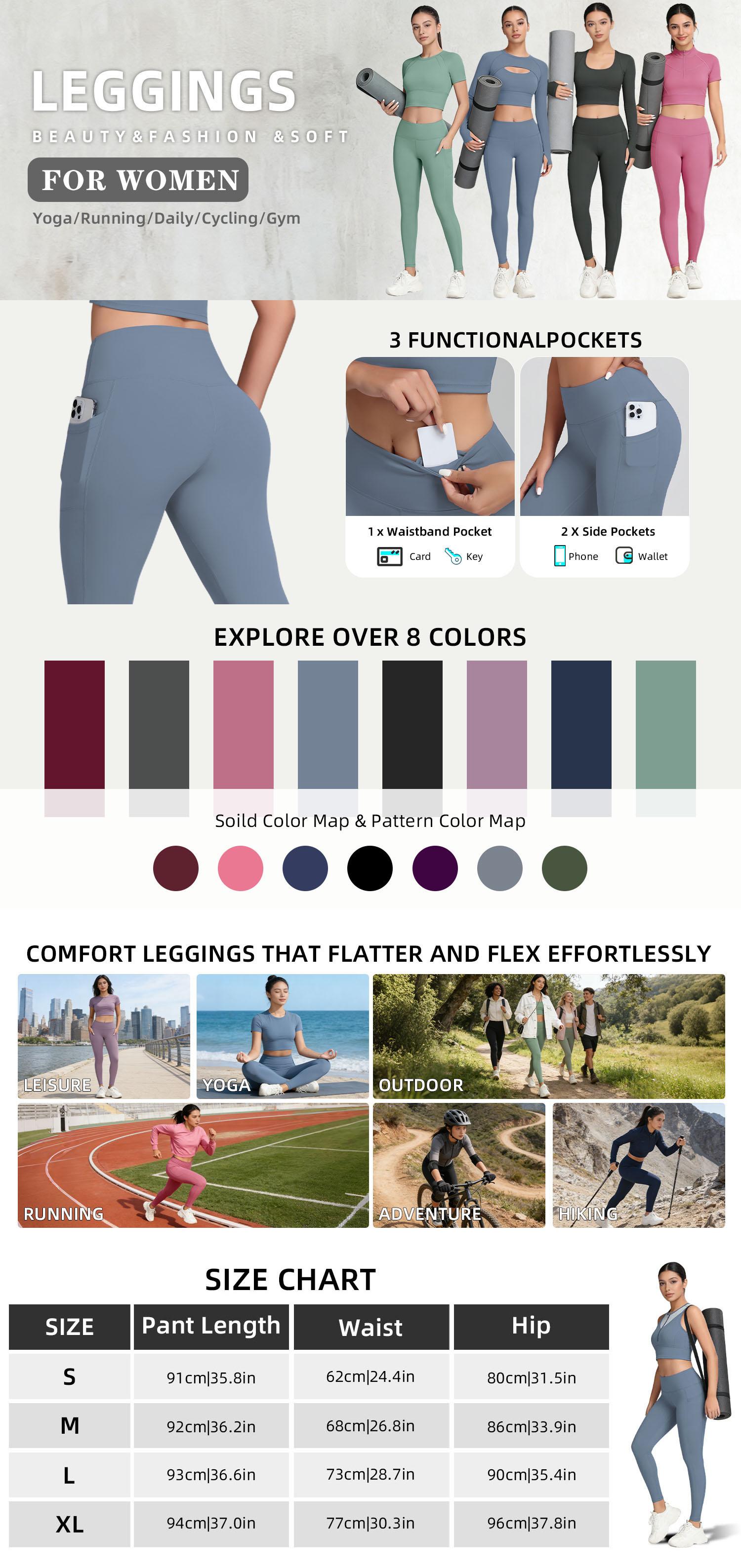 3 Packs High Waist Yoga Pants with Pockets Tummy Control for Women's Workout & Running Leggings Basic Minimalist Women'swear