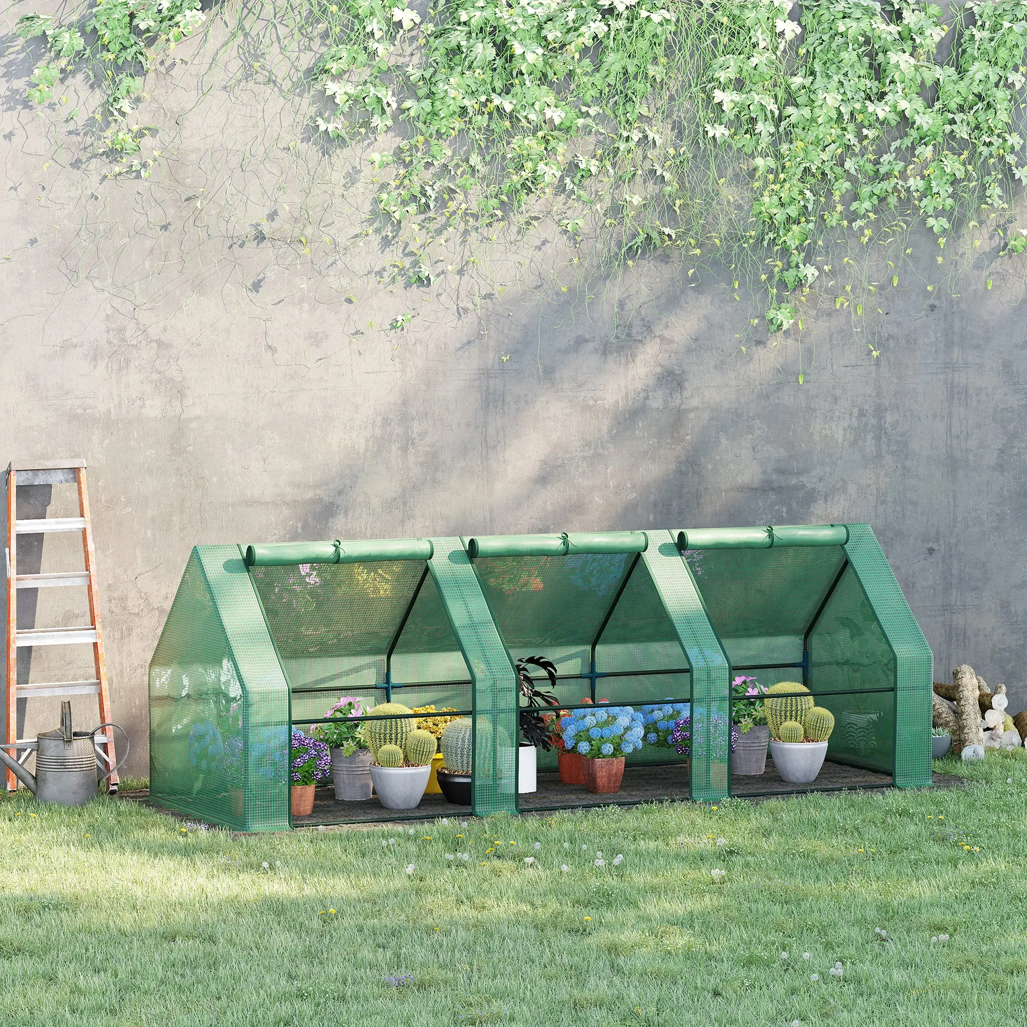 Outsunny Portable Mini Greenhouse Garden Greenhouse Kit, Outdoor Garden Structure with Large Zipper Doors and Water/UV-Resistant PE Cover, Mini Greenhouse Greenhouses