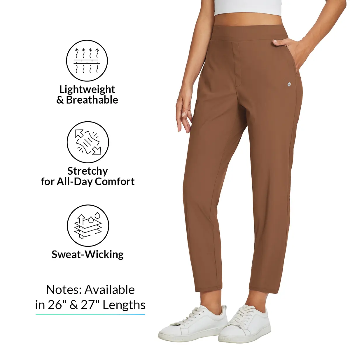 Baleaf Women's 26"/27" Ankle/Cropped Pants - Lightweight, Breathable, Soft, Stretch Spandex-Nylon Blend, UPF50, Zipper Pockets, Casual Golf/Hiking Work Athletic Bottoms for Summer