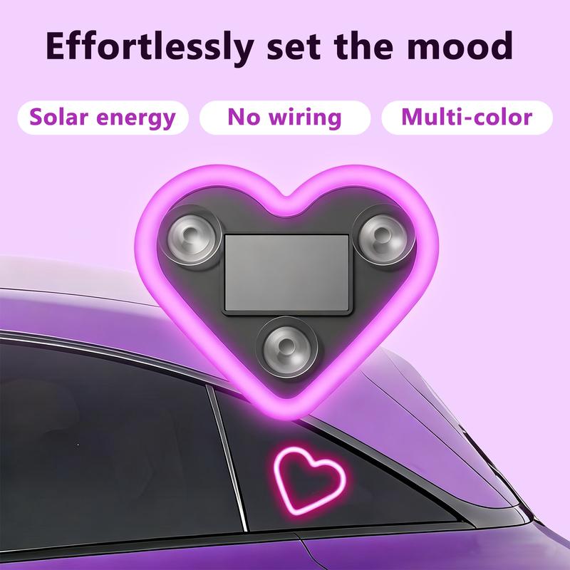 DABATR Solar Powered LED Heart Shape C-Pillar Neon Light Eco-Friendly Wireless Car Interior Decor