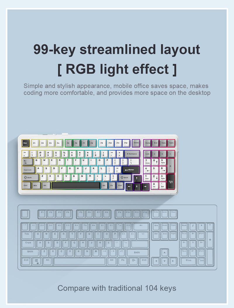 AULA F99 Wireless Creamy Mechanical Gaming Keyboard, Tri-Mode Connection, Hot Swappable gasket Custom Keyboard RGB Rainbow Backlit, Suitable for PC/Tablet/Xbox/PS4/PS5 Creamy Budget Keyboards Numpad Office PC Accessory   TikTokShopfalldealsforyou