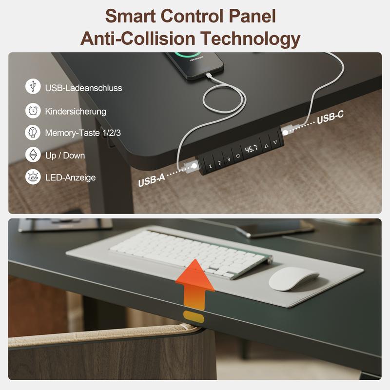 63 / 71 Inch Dual Motor Electric Adjustable Standing Desk, Computer Desk with USB-Ladeanschluss, Home Office Desk with Memory Controller,265 lbs Weight Capacity,Black/White/Rustin Brown/Oak