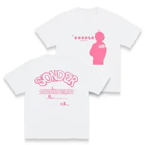 Bold Pink "Sonder" Lettering & Geometric Print Rap Shirt Casual Crewneck Streetwear Made In USA For Women For Men [180G/230G 100%25 cotton short-sleeve/hoodie, soft and comfortable]