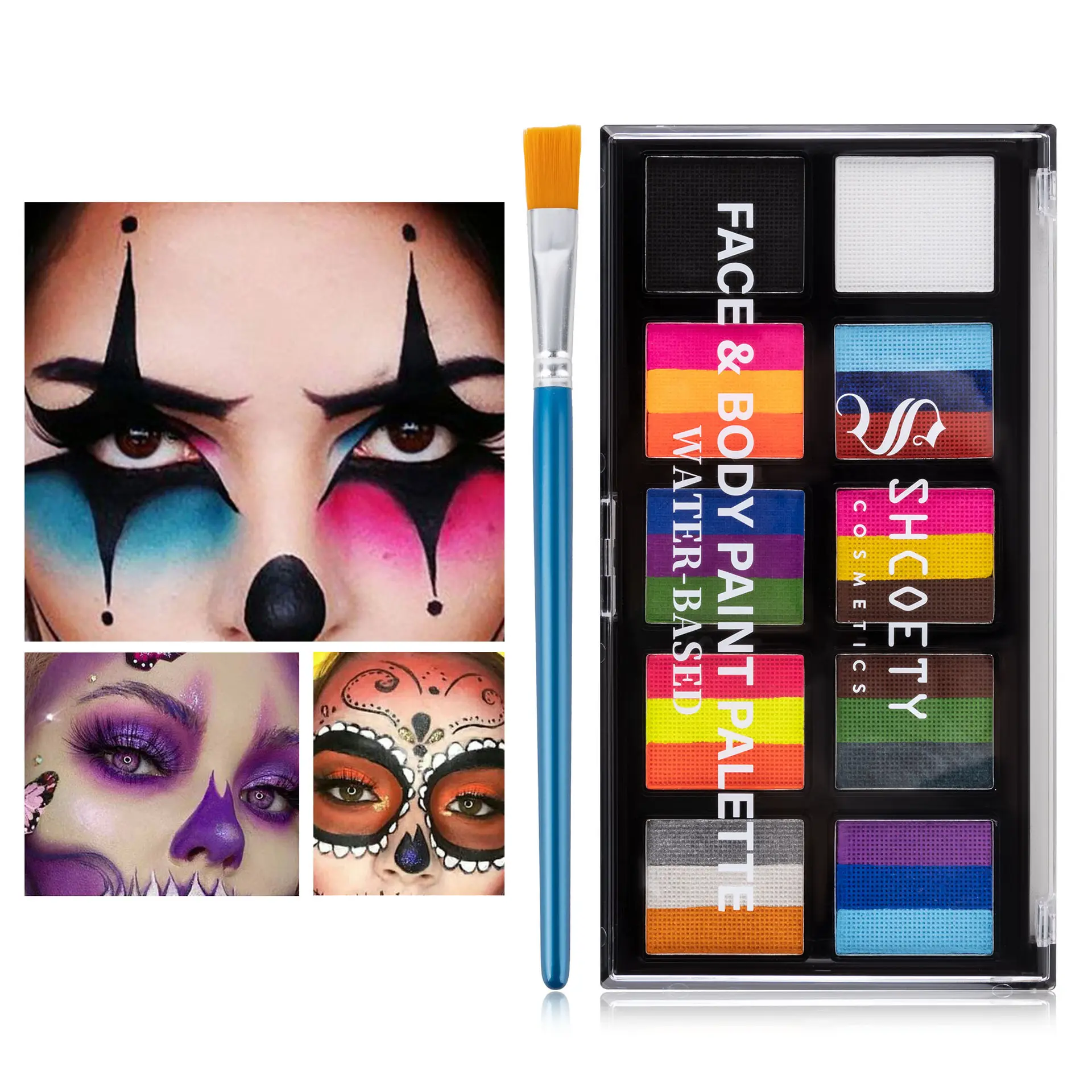 24 Colors+1 Brushes Professional Non-Toxic Face & Body Paint Oil Palette Kit, Halloween Makeup for Women Adults (Ideal for SFX, Cosplay, Clown Looks), Face Paint, Clown Makeup