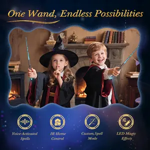 Careenoah magic wand Wizard Spell Wand with Voice-Control & 5 Light Effects, Magic Light Up Wand with Customizable Spells, Rechargeable Remote Control Wand, Kids Witch Toys Gifts for Christmas Cosplay Halloween Birthday