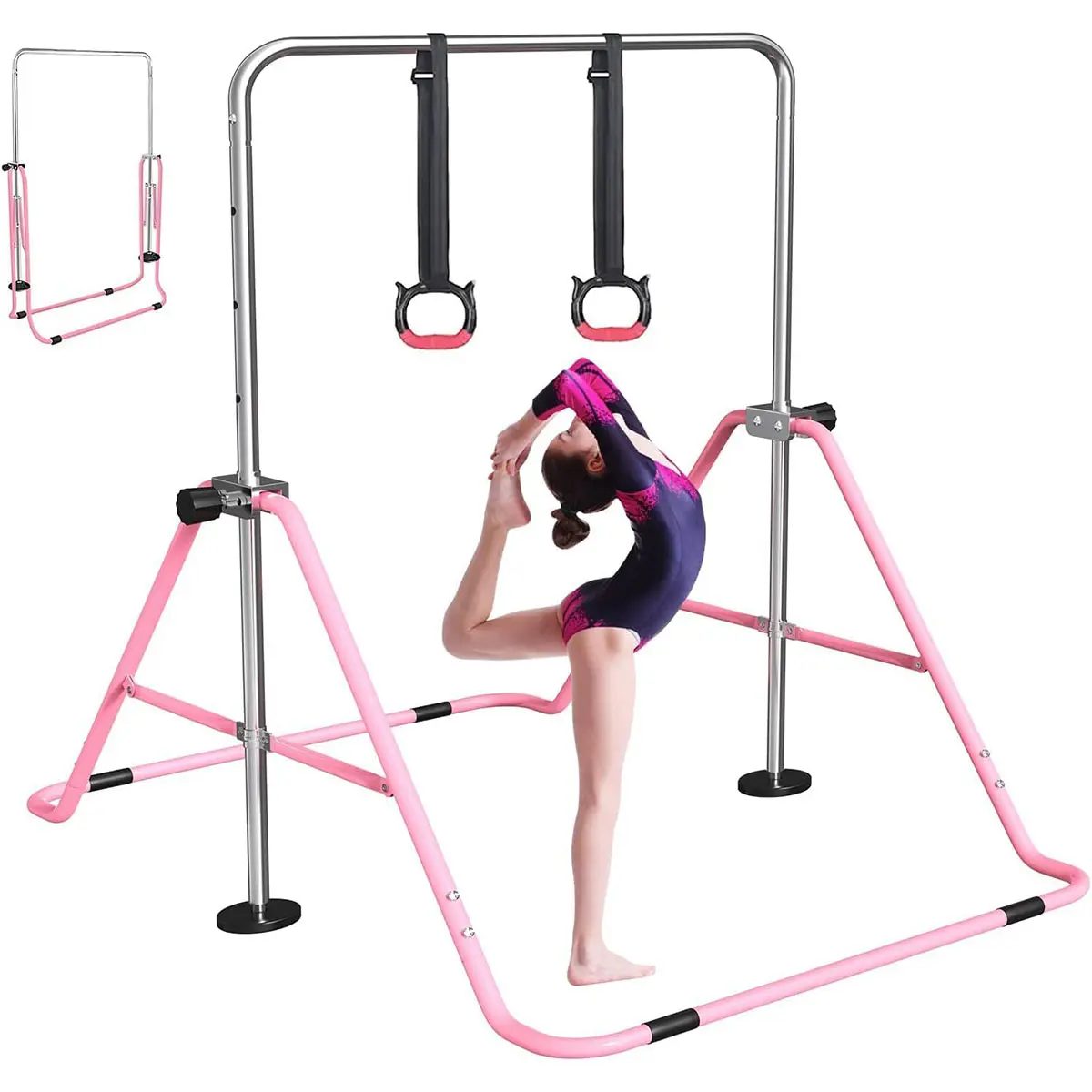 FBsport Gymnastics Bar for Kids with Rings, Adjustable Height Folding Horizontal Bars, Junior Gymnastics Equipment Training Children Monkey Bars for Home Practice Using,camping essentials