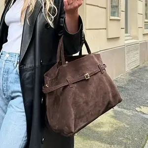 Women's Large Capacity Loose Faux Suede Handbag - Elegant Brown Hobo Style Wallet with Gold Hardware, Buckle Closure and Fixed Shoulder Strap, Suitable for Work, Travel, and Daily Use - Coffee Brown, Spacious Interior, Durable and Easy to Clean Design, Vi