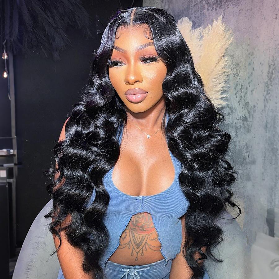 Pizazz Hair 220% Density Body Wave HD Transparent 13x6 Pre Cut Lace Wigs With Drawstring Pre Plucked Lace Frontal Human Hair Wigs