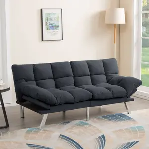 67.3" Corduroy Futon Sofa Bed Dark Gray Modern Tapered Metal Legs High-Density Foam Sinuous Spring Seat Support Multi-Position Reclining Comfort