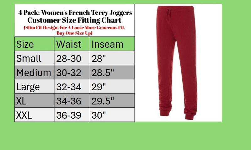 4 PACK: Women's French Terry Fleece Slim Fit Casual Jogger Sweatpants With Elastic Waistband And Side Pockets Sizes S-XXL 4 PACK: Women's French Terry Fleece Slim Fit Casual Jogger Sweatpants With Elastic Waistband And Side Pockets Sizes S-XXL