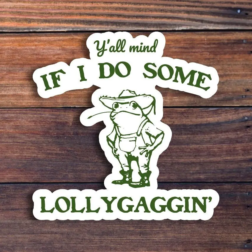 Lollygagging Frog Sticker, Funny Cute Frog Character, Vintage Animal Sticker, Waterproof Vinyl Decal