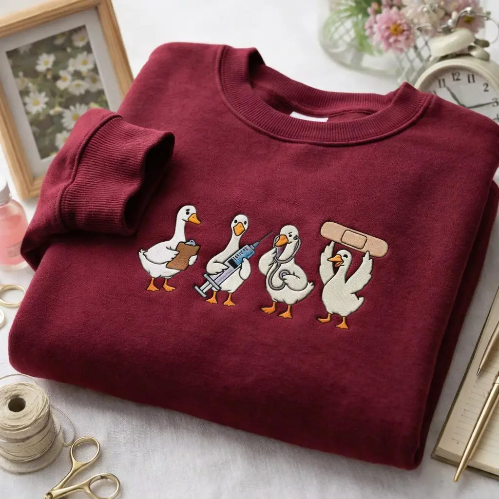 Medical Duck Embroidered Sweatshirt, Nurse Duck Crewneck, Funny Healthcare Gift