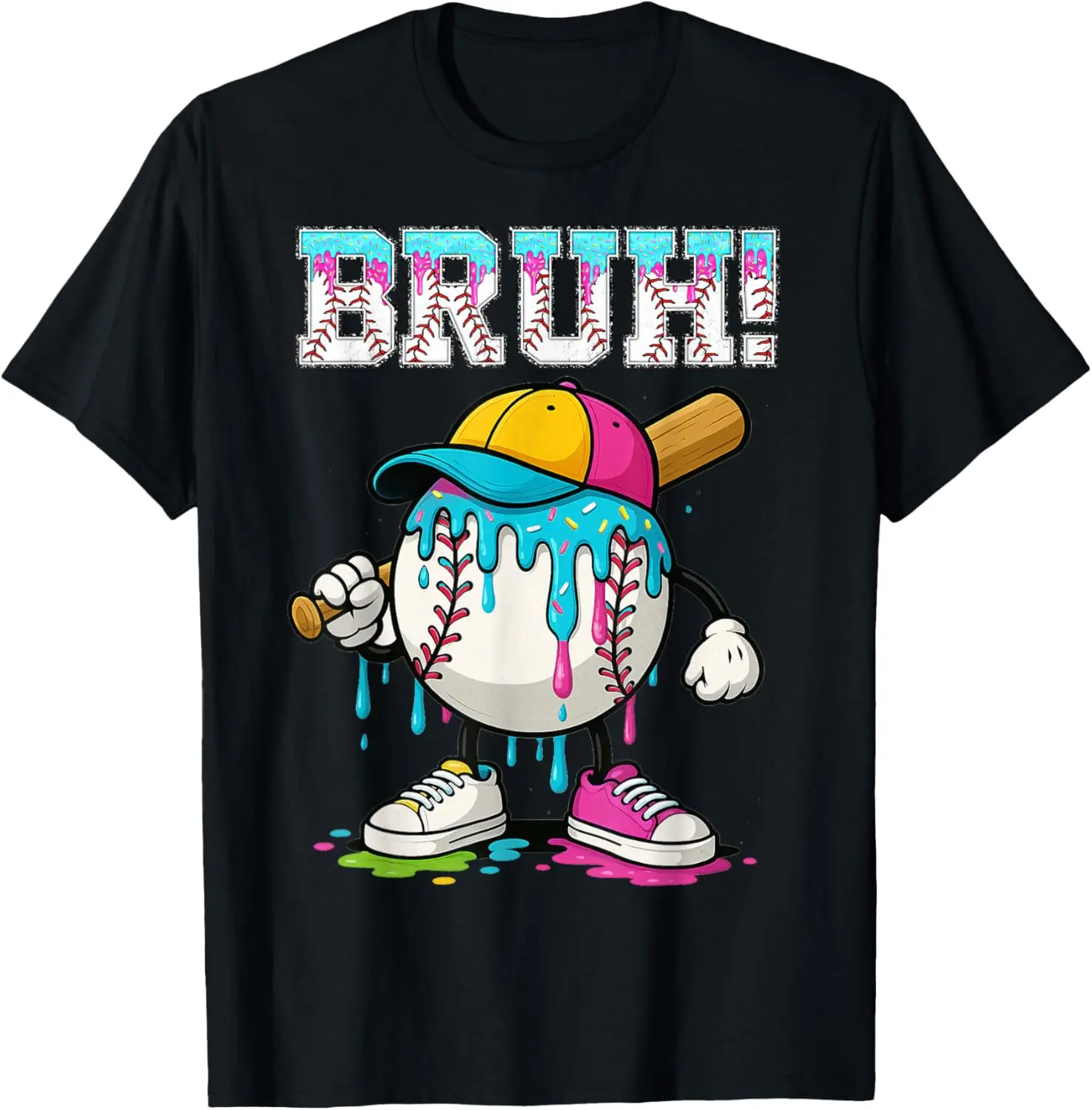 Unisex Casual Graphic Shirt, Funny Baseball Ice Cream Meme Cartoon Print Tee, 100% Cotton, Adult & Youth Sizes, Graphic Print Tee, Shortsleeve, Round Neck, Light, Loose