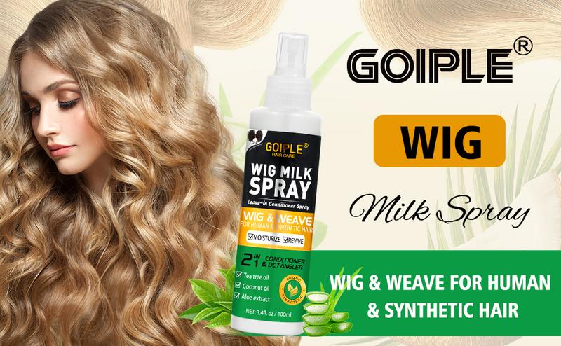 Wig Milk Spray Wig Spray for Synthetic Hair, Leave-In Conditioner Spray for Hair Wigs, Conditioner ＆ Detangler 2 in 1 Moisturize Spray, Hydrates & Replenishes Synthetic Wigs Easy Combing (3.4 fl oz)