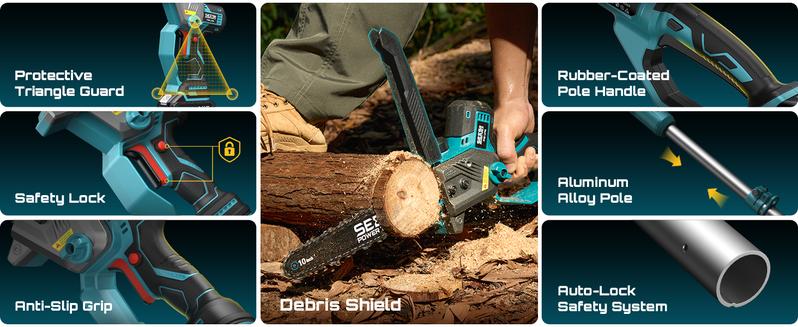 SEESII 10-Inch 2-in-1 Cordless Pole Saw & Mini Chainsaw, 900W Brushless Motor & 2 x 4.0Ah 21V Batteries, 16Ft Max Reach & 14 Piece Kit for Tree Trimming CHT11 SEESII 10-Inch 2-in-1 Cordless Pole Saw & Mini Chainsaw, 900W Brushless Motor & 2 x 4.0Ah 21V Batteries, 16Ft Max Reach & 14 Piece Kit for Tree Trimming CHT11