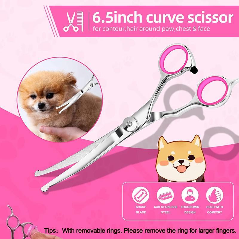 7 PCS Professional Pet Dog Grooming Scissors Set Straight Curved Thinning Shear, Dog Scissors for Grooming