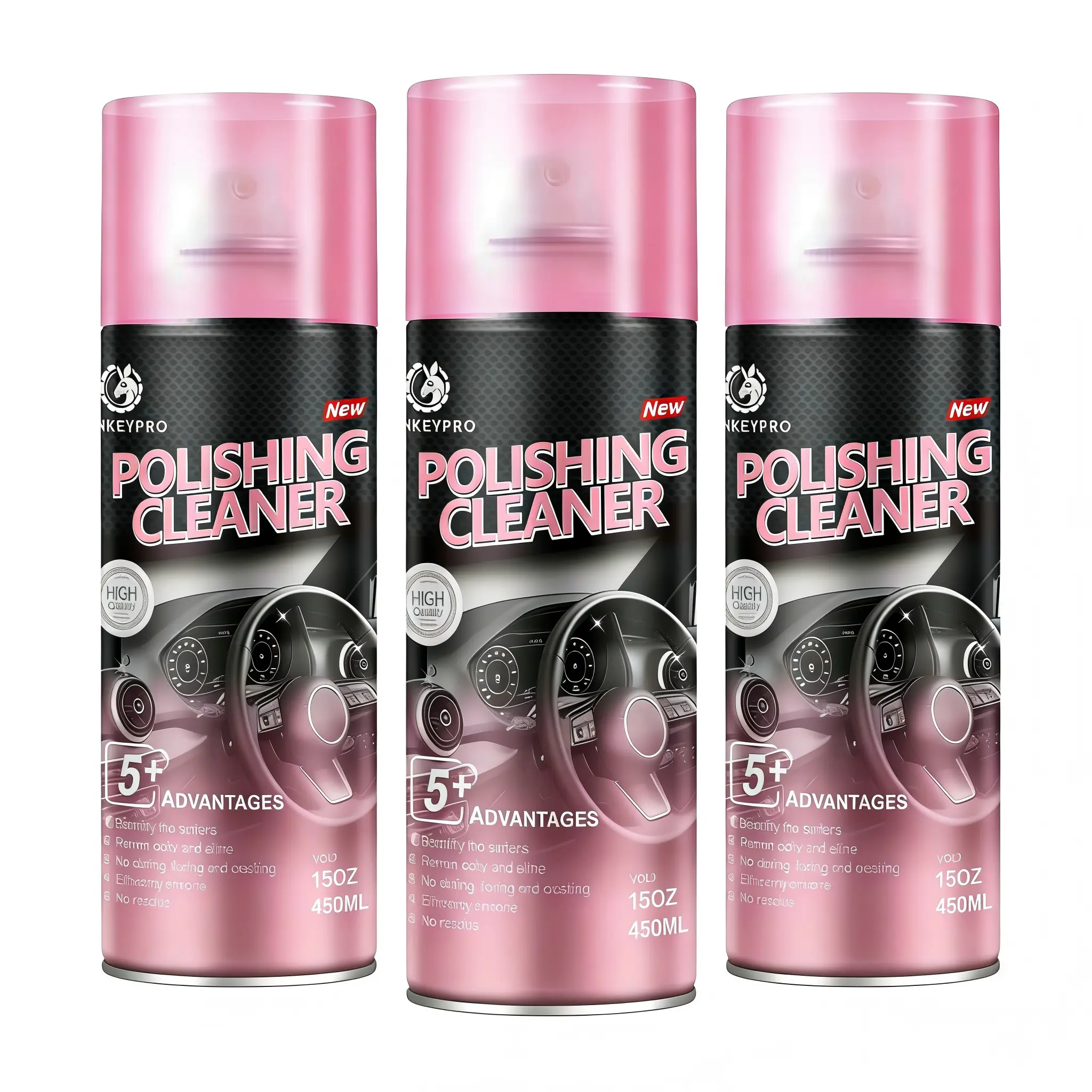 DONKEYPRO 15oz Quick Clean Interior Detail Cleaner Spray Bottle - Polished Coated, Anti-Aging, UV Protection Degreaser, Acrylic Wax for Dashboard, Leather, Plastic & Rubber Care Supplies, Car Detailing Accessories for Easy Car Maintenance, Drying Mitts
