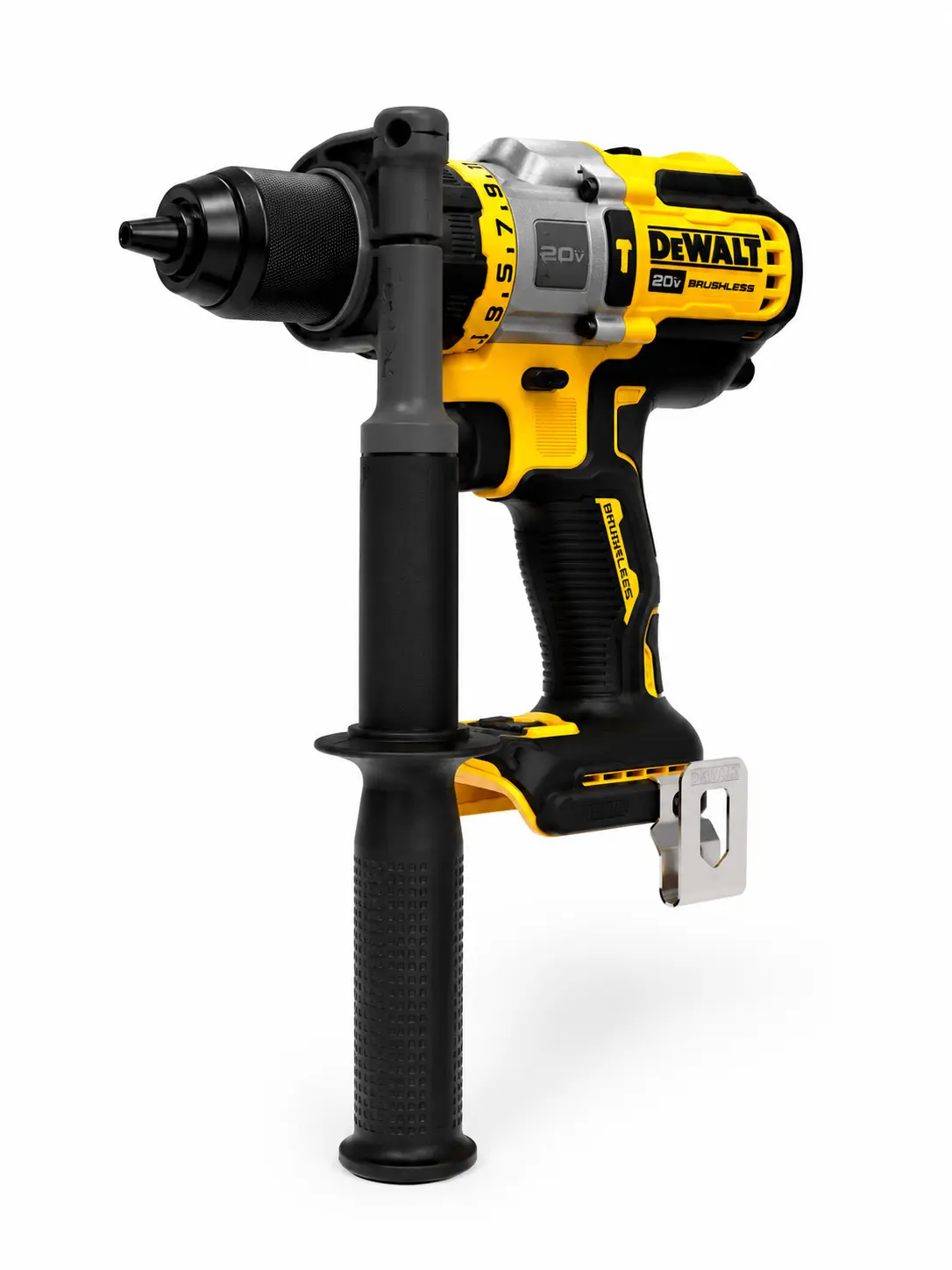 DEWALT DCD999 20V MAX XR FLEXVOLT ADVANTAGE Brushless Hammer Drill/Driver (Tool Only) - 3-Speed, Heavy Duty, 1/2” All-Metal Chuck, Brushless Motor, Hammer Mode, Side Handle for Masonry Jobs