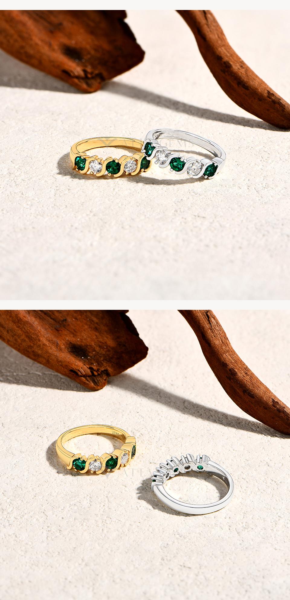 ATTAGEMS Round Brilliant Cut D Color VVS1 S925 Sterling Silver Lab-Created Moissanite& Green Stone Exquisite Jewelry Ring Wedding Engagements Gift  R322