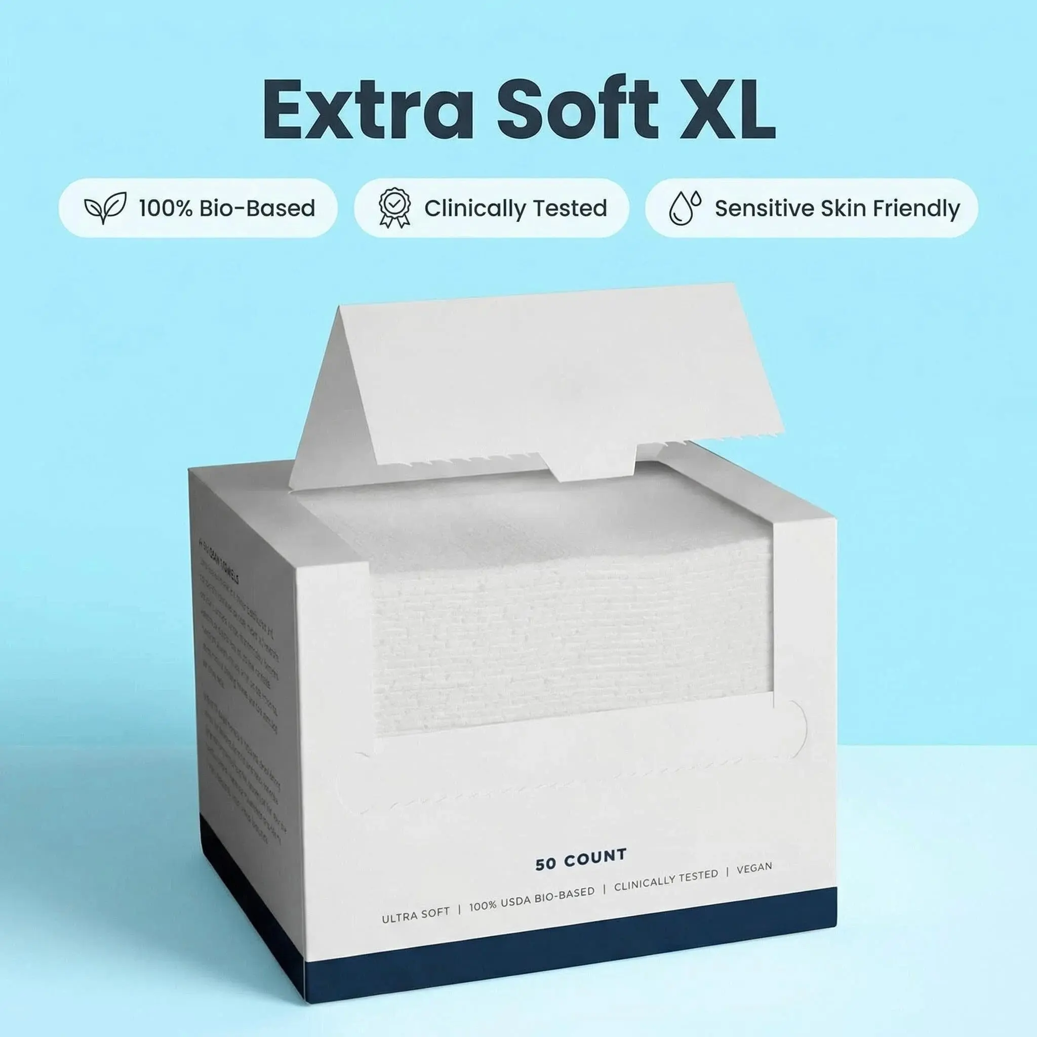 Clean Skin Cleansing Wipes, Large Size, suitable for makeup removal and sensitive skin care, 50-piece resealable packaging. Facial Wipes, Cleansing Facial Tissue, Dry Facial Wipes, Makeup Removal Wipes, Dry and Wet Dual-Purpose, Gentle for Daily Use