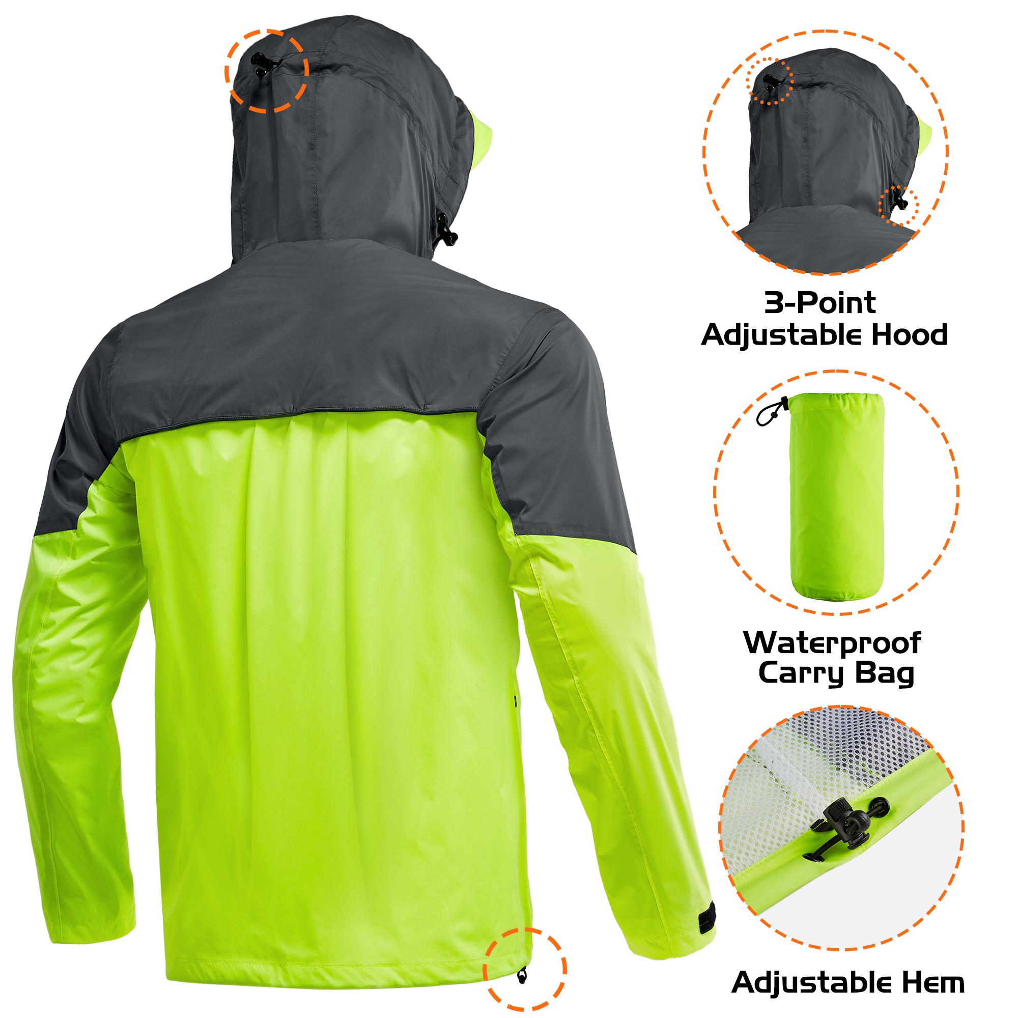 RODEEL 710 Waterproof Jacket with Storage Pouch Men High Visibility Lightweight Breathable Hooded Rainwear Durable Rain Coat Weatherproof Windbreaker For Outdoor Hiking Camping Fishing Boating Construction Landscaping Gardening, Holiday Gift