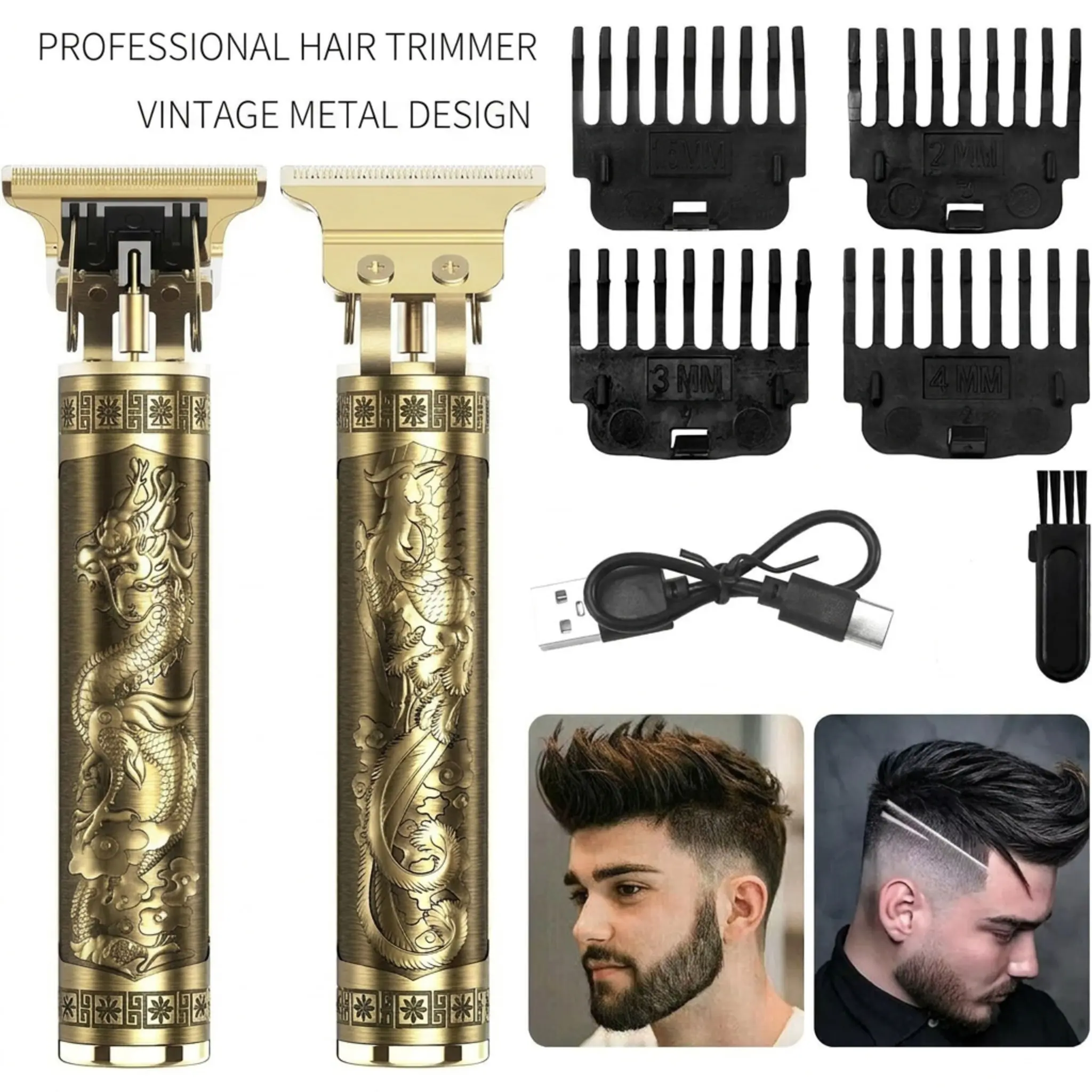Professional Gold Men's Beard Trimmer - Cordless Rechargeable Grooming Kit, Precision Hair Clipper Set for Barber-Quality Home Use, Mens Gifts, Cool Gifts for Guys