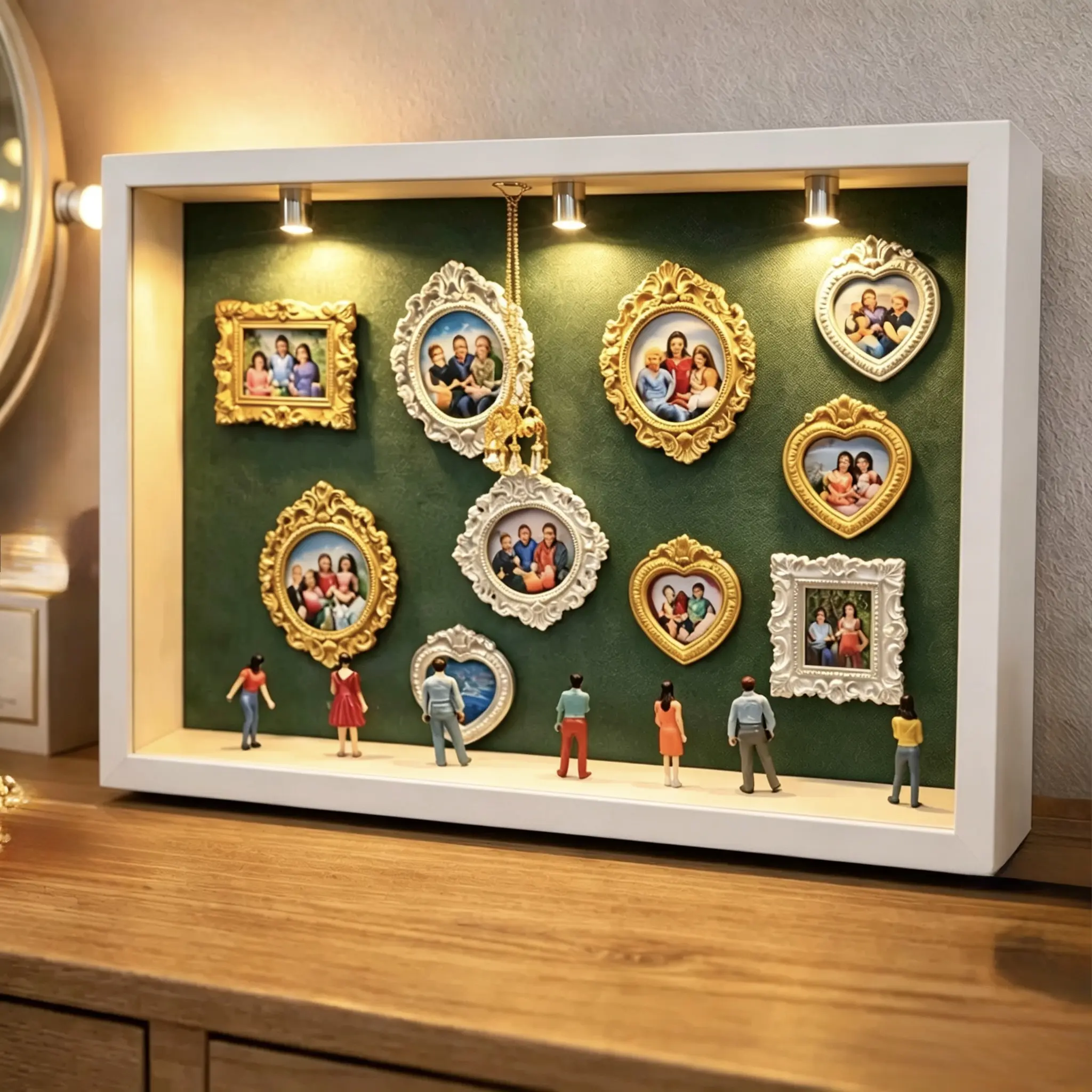 DlY Mini Museum of us Photo Frame DIY Mini Museum Silhouette Box with Gold Mini Frames & Figures -The Ultimate Personalized Giftor Parents,Couples,and Friends Wooden Framed Set Decor