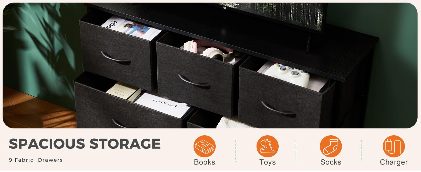 [LIVE] 9-Drawer Dresser, Storage Unit Organizer Chest for Clothes, Tall Dresser&Chest for Bedroom, Hallway, Living Room, Dorm - Steel Frame, Wood Top