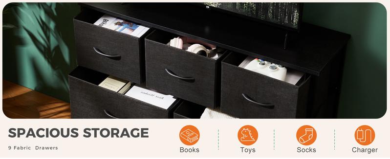 [LIVE] 9-Drawer Dresser, Storage Unit Organizer Chest for Clothes, Tall Dresser&Chest for Bedroom, Hallway, Living Room, Dorm - Steel Frame, Wood Top