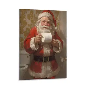 Christmas Poster Cute Santa Holding Toilet Wall Art Eclectic Bathroom Poster Farmhouse Wall Decor Aesthetic Santa Decor For Office Home Decor Bedroom Living Room Wall Decor