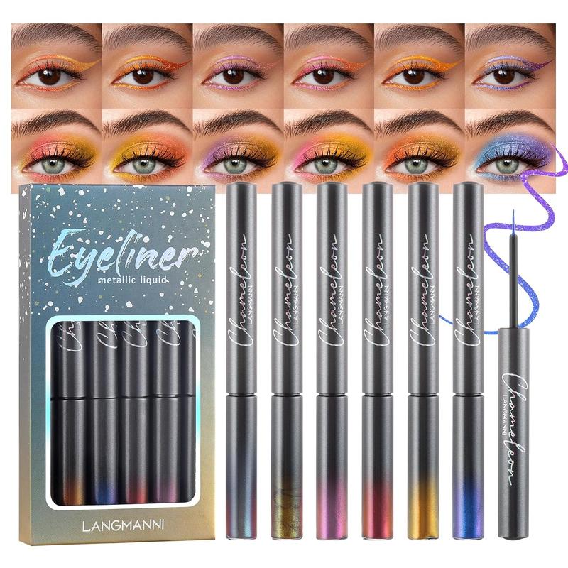 Liquid Eyeliner,Waterproof Eyeliner,6 Colors Chameleon Glitter Eyeliner Liquid Liner Set,Metallic Shades Multichrome Eyeliner Pen,24H Long-Lasting Anti-Smudge Eye Makeup Gifts for Girl