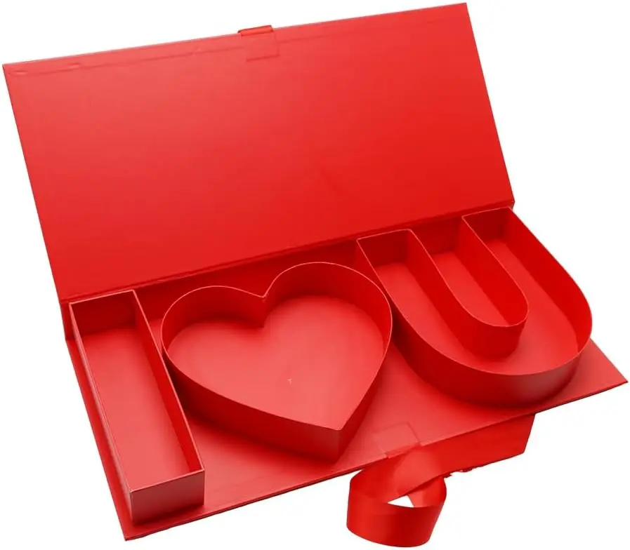 I Love U Fillable Letter Shaped Gift Box, Decorative Storage Container for Valentine's Day (RED IOU)