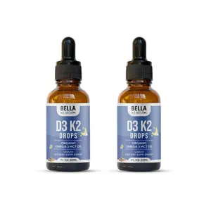 Bella All Natural D3 K2 Drops (Night) 2-Pack (1 fl oz / 50 mL Each) – Organic Omega 3 MCT Oil